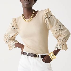 J. Crew Ruffle-trim eyelet top in vintage rib